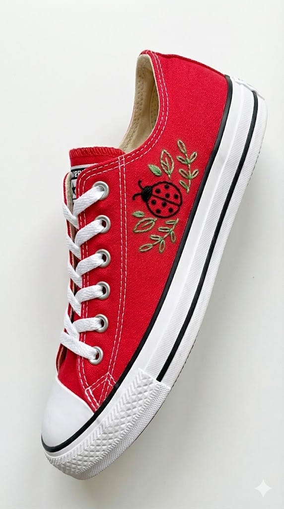 All Star Cano Baixo Joaninha - Bordado artesanal feito à mão - all star, cano baixo