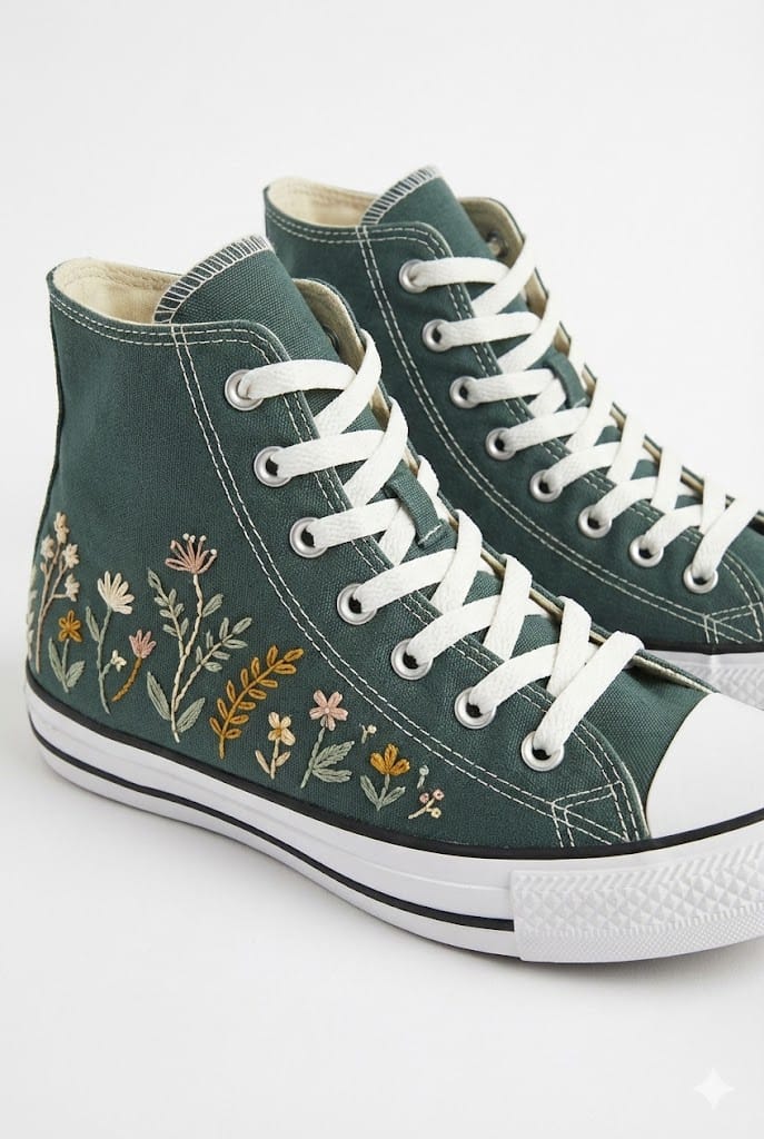 All Star Verde Floral - Bordado artesanal feito à mão - floral, verde