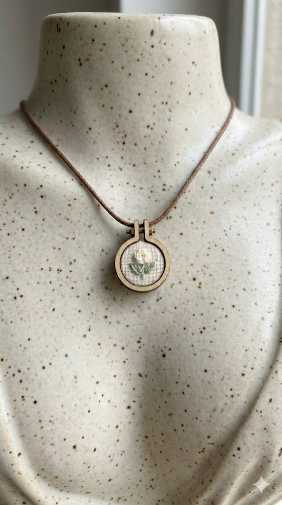 Cordão Minimalista Rosa Bordada - Bordado artesanal feito à mão - cordão, minimalista