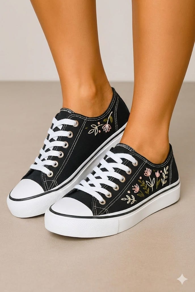 Tênis Floral Jardim - Bordado artesanal feito à mão - floral, colorido