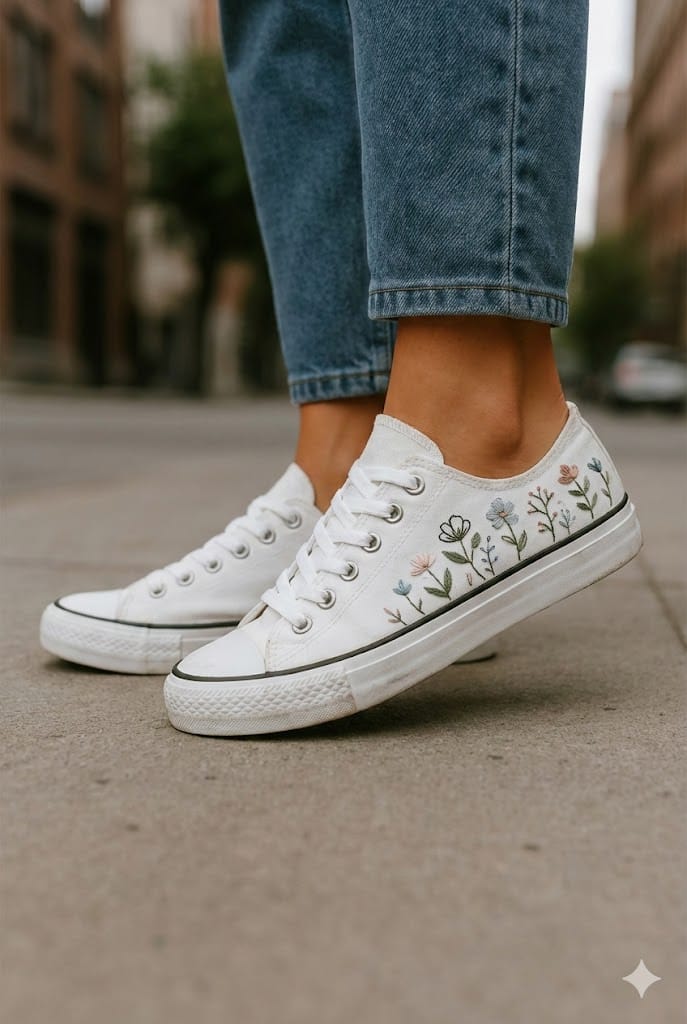 Tênis Jardim Botânico - Bordado artesanal feito à mão - floral, tropical