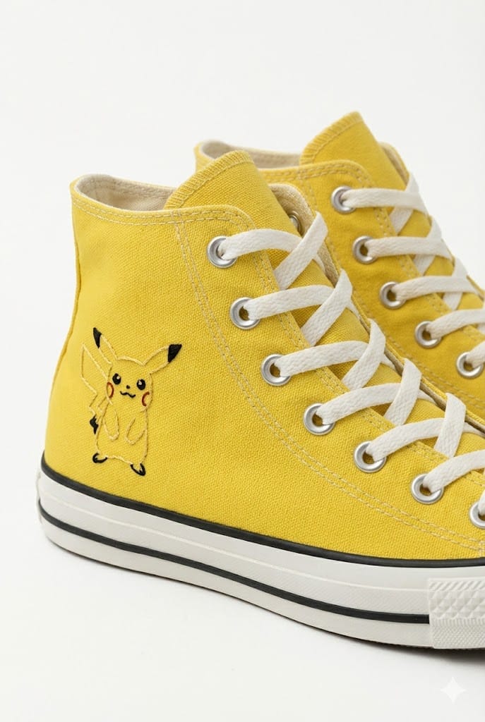 Tênis Amarelo Elétrico - Bordado artesanal feito à mão - anime, games