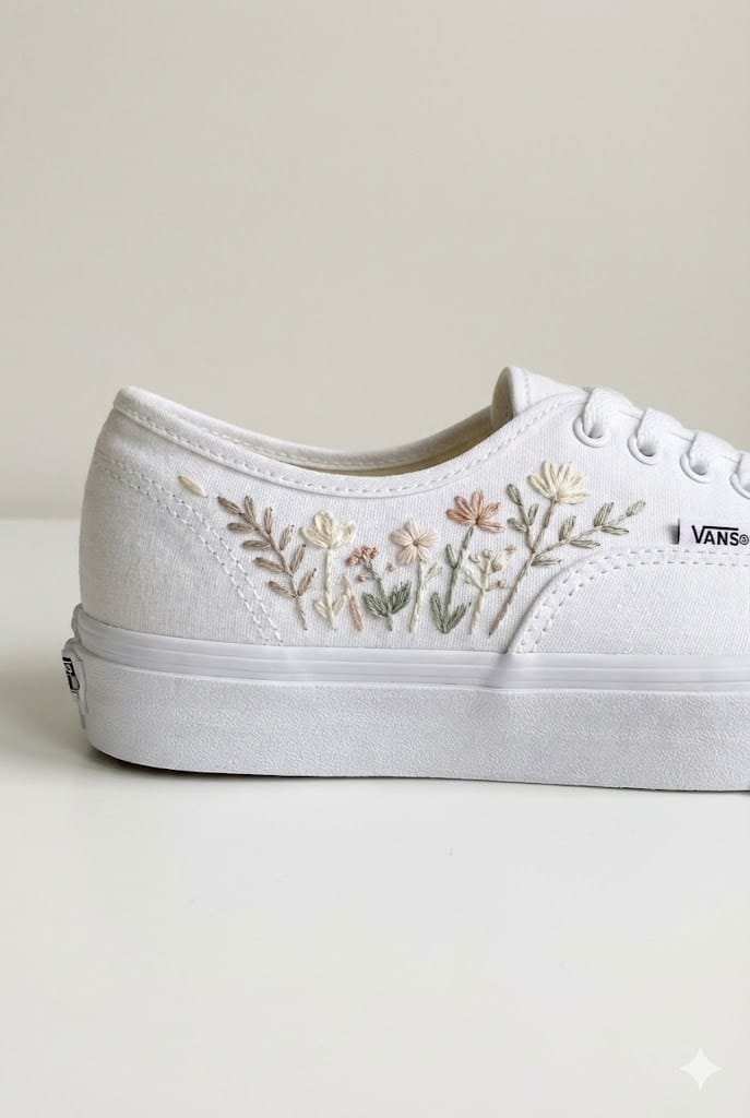 Vans Authentic Casal Flores de Jardim (tênis incluso) - Bordado artesanal feito à mão