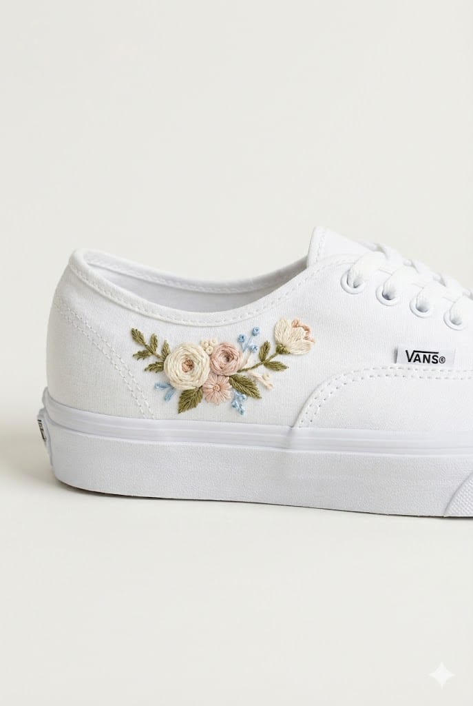 Vans Authentic Floral - Bordado artesanal feito à mão - floral, flores